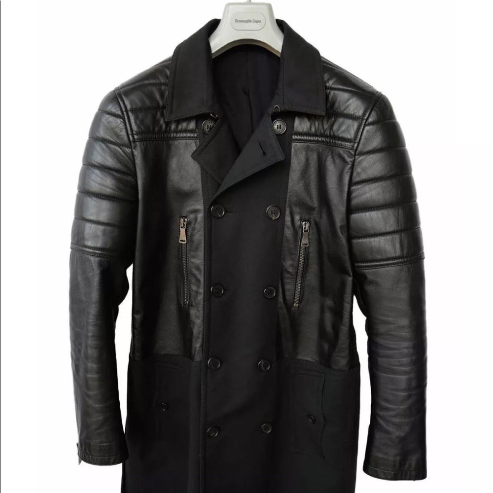 Neil Barrett Men’s Black Leather Biker Trench Coat
